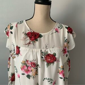 Rags to Wishes Floral Blouse with Scalloped Sleeve - Size 2X - New without tag